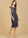 Lara Dresses 29174 Cap Sleeve Midi Cocktail Dress In Blue