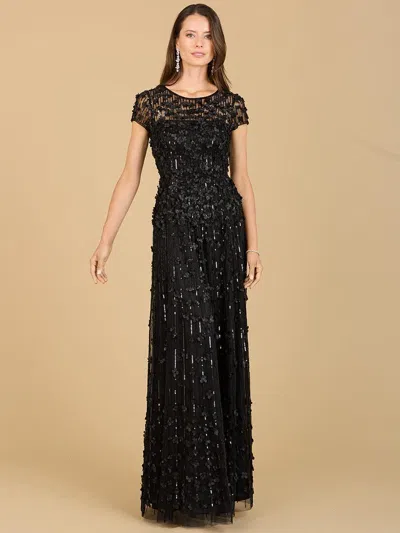 Lara Dresses 29181 Embellished Cap Sleeve Evening Long Dress In Black