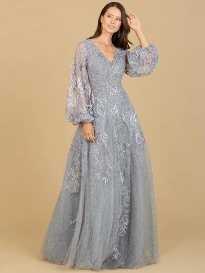 Lara Dresses 29195 Long Ballon Sleeve Evening Gown In Gray