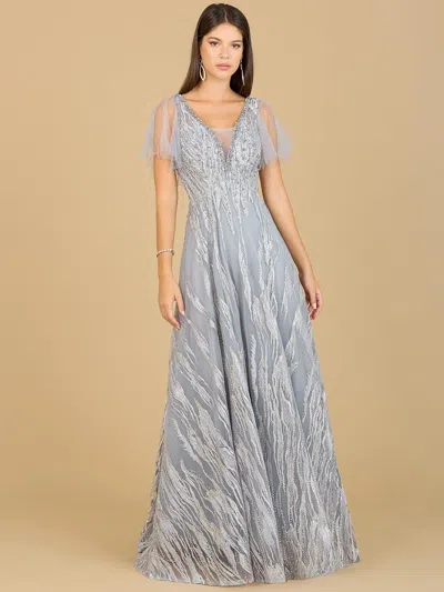 Lara Dresses 29201 Long Cape Sleeve Formal Dress In Gray