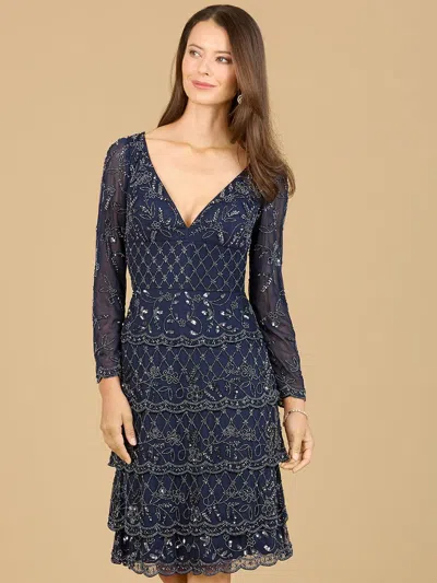 Lara Dresses 29223 Long Sleeve Cocktail Dress In Blue