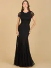 Lara Dresses 29224 Long Cap Sleeve Mermaid Formal Dress In Black