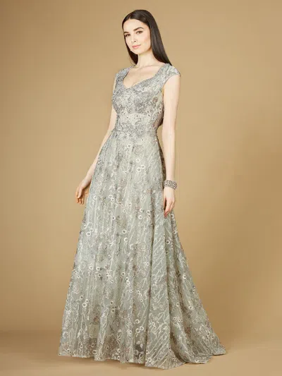 Lara Dresses 29236 Long Cap Sleeve Formal Dress In Gray