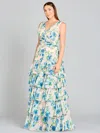 Lara Dresses 29249 Long Sleeveless Print Formal Dress In Blue
