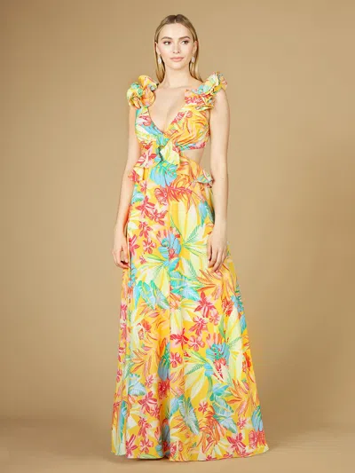 Lara Dresses 29270 Long Print Formal Dress In Yellow