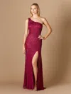 Lara Dresses 29283 Long Formal Beaded Slit Prom Dress In Red