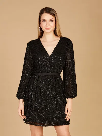 Lara Dresses 29287 Short A Line Beaded Cocktail Dress In Black