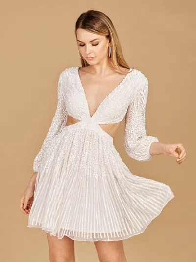Lara Dresses 29288 Long Sleeve Cut Out Cocktail Dress In White