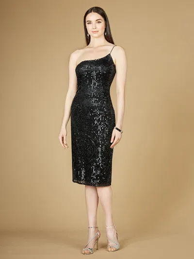 Lara Dresses 29289 One Shoulder Sequin Cocktail Dress In Black