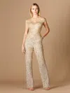 Lara Dresses 29313 Long Formal Ombre Beaded Jumpsuit In Neutral