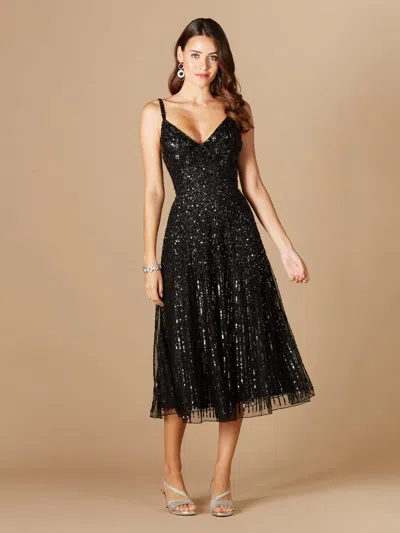 Lara Dresses 29347 Sequin Long Midi Dress In Black