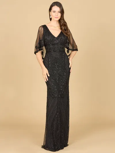 Lara Dresses 29356 Long Cape Sleeve Formal Dress In Black