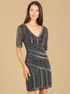 Lara Dresses 29357 Beaded Short Sleeve Cocktail Dress In Gray
