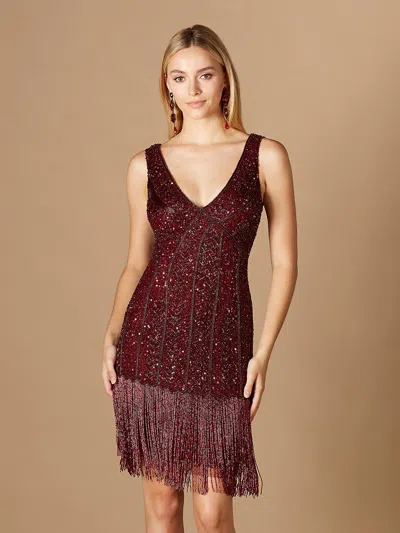 Lara Dresses 29361 Sleeveless Fringe Cocktail Dress In Burgundy
