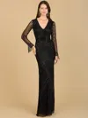 Lara Dresses 29364 Fringe Long Evening Dress In Black