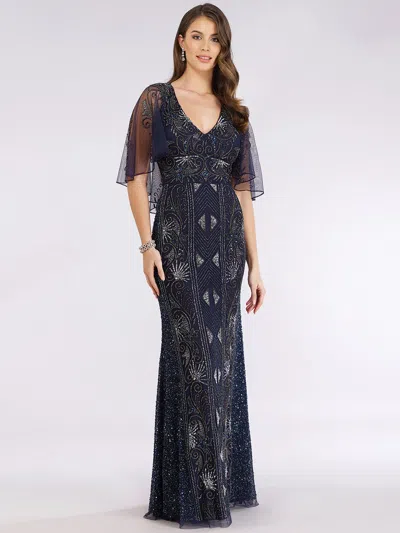 Lara Dresses 29393 Beaded Long Formal Mother Of The Bride Dress In Blue