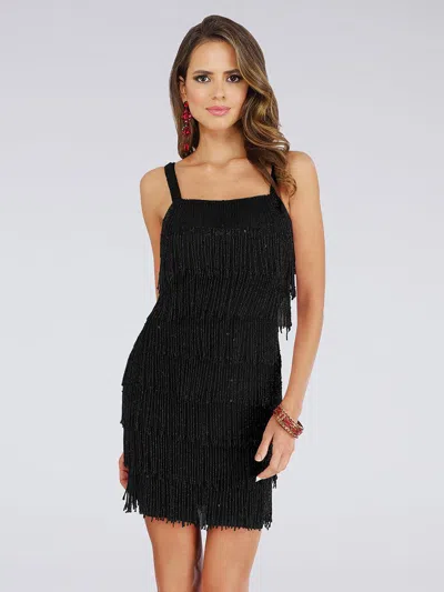 Lara Dresses 29488 Fringe Beaded Cocktail Dress In Black