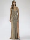 Lara Dresses 29499 Beaded High Slit Long Fitted Prom Formal Dress In Brown