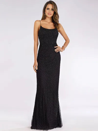 Lara Dresses 29577 Fitted Long Beaded Formal Pattern Prom Dress In Black