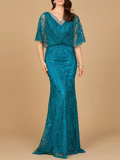 Lara Dresses 29673 Floral Pattern Long Mother Of The Bride Lace Dress In Blue