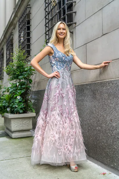 Lara Dresses 29783 Long Lace Applique Evening Formal Dress In Multi