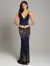 Lara Dresses 29892 Long Formal Beaded Fringe Prom Dress In Blue