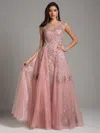 Lara Dresses 29946 Long Floral Applique Ball Gown Overskirt Formal Dress In Pink