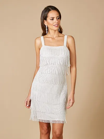 Lara Dresses 51025 Short Wedding Fringe Bridal Dress In Neutral