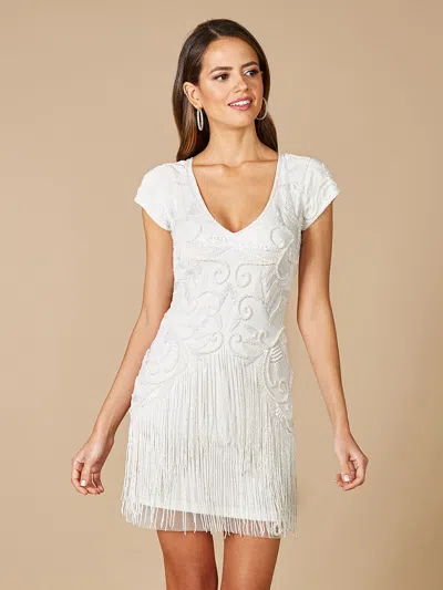 Lara Dresses 51053 Short Fringe Cocktail Dress In White