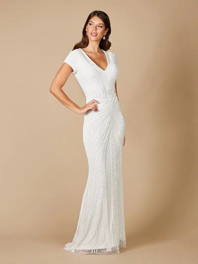 Lara Dresses 51082 Fitted Long Bridal Beaded Wedding Dress In White