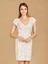 Lara Dresses 51115 Short Beaded Bridal Sequin Wedding Dress In White