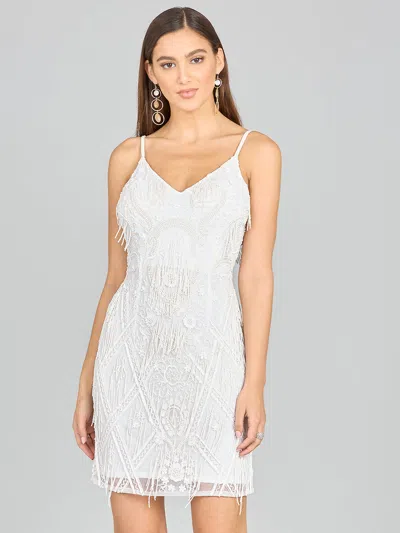 Lara Dresses 51132 Fitted Short Beaded Fringe Wedding Dress In White