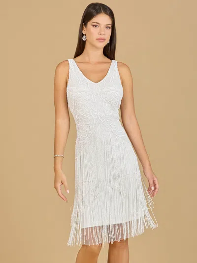 Lara Dresses 51134 Short Beaded Fringe Cocktail Dress In White