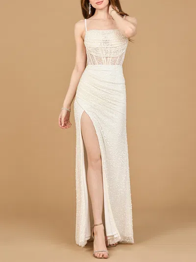 Lara Dresses 51190 Long Formal Prom Slit Beaded Dress In Multi