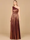 Lara Dresses 8122 Long Formal A Line Metallic Prom Dress In Brown