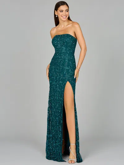 Lara Dresses 9952 Long Beaded Formal Slit Prom Dress In Blue
