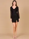 Lara Dresses 9963 Long Sleeve Beaded Cocktail Short Dress In Black