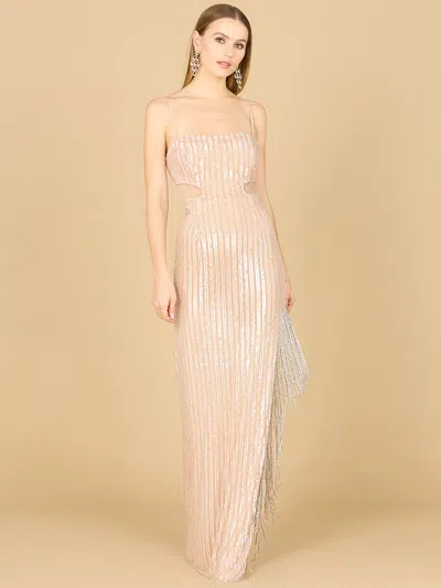 Lara Dresses 9975 Long Fitted Formal Beaded Sequin Prom Dress In Neutral