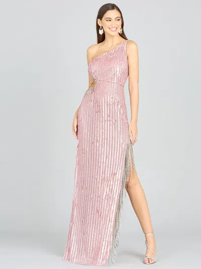Lara Dresses 9978 Long Formal Beaded Fringe Prom Dress In Pink