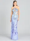 Lara Dresses 9985 Long Formal Beaded Sequin Prom Dress In Blue