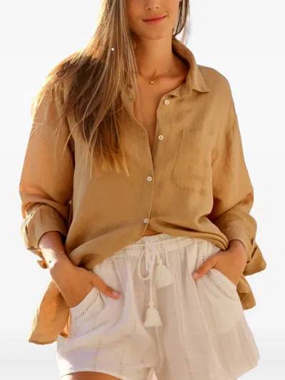 Lara Ethnics Gina Linen Shirt In Brown
