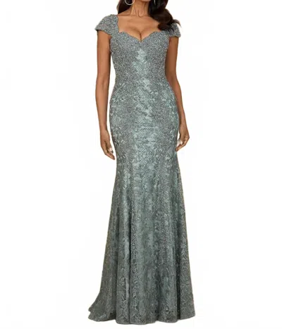 Lara Fitted Lace Mermaid Gown In Sage In Multi
