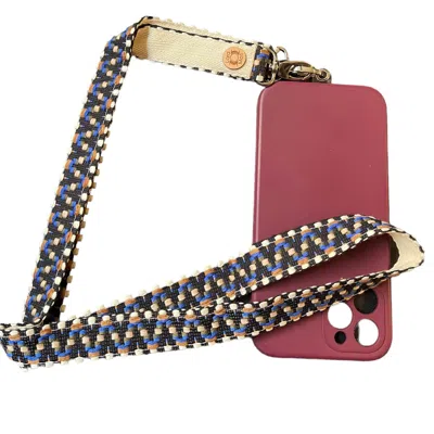 Lara Moti Klein Blue, Camel, Black And White Zigzag Strap For Movile Phone In Pink