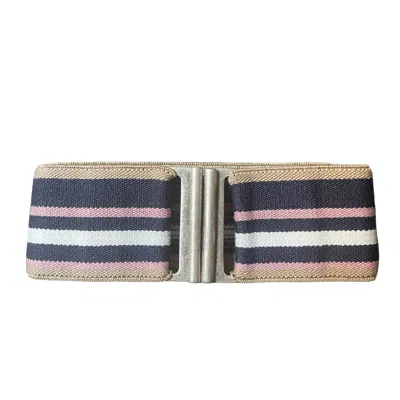 Lara Moti Women's Neutrals Camel Pink Blue And White Elastic Belt In Beige/blue/pink/white