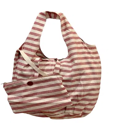 Lara Moti Women's Red Stripes Beach Bag In Brown
