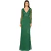Lara New York -elegant Long Sleeve Beaded Gown In Forestgreen