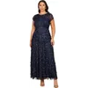 Lara New York 3d Floral Embellished Cap Sleeve Gown In Blue