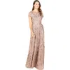 Lara New York 3d Floral Embellished Cap Sleeve Gown In Darktaupe