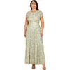 Lara New York 3d Floral Embellished Cap Sleeve Gown In Green