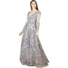 Lara New York A-line Gown With Long Sleeves, V-neckline In Dustypurple